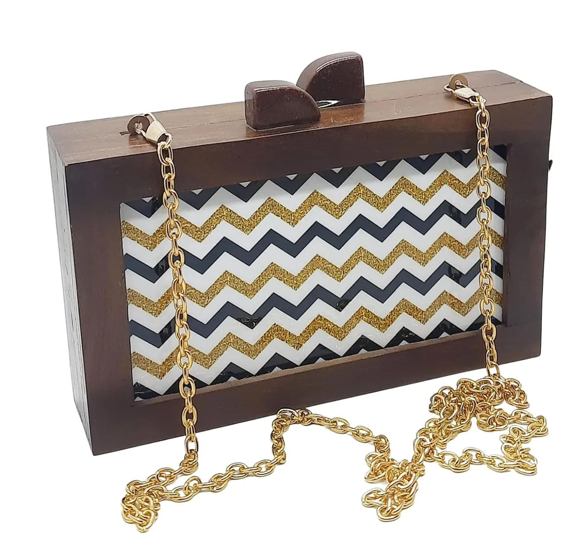 Tara Brown Wooden Slim Rectangular Clutch Bag